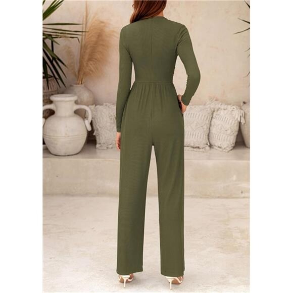 Jumpsuits Mock Neck Romper One Piece Outfits Green - Picture 2 of 6